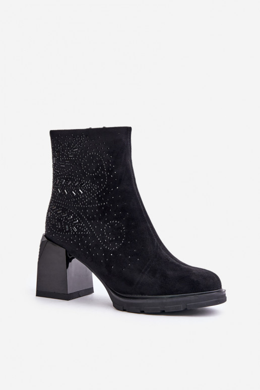 Insulated Women's Heeled Ankle Boots with Decoration Black D&A MR880-130