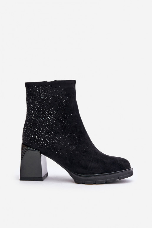 Insulated Women's Heeled Ankle Boots with Decoration Black D&A MR880-130