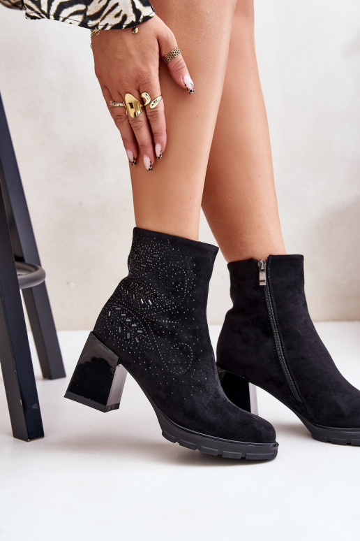 Insulated Women's Heeled Ankle Boots with Decoration Black D&A MR880-130