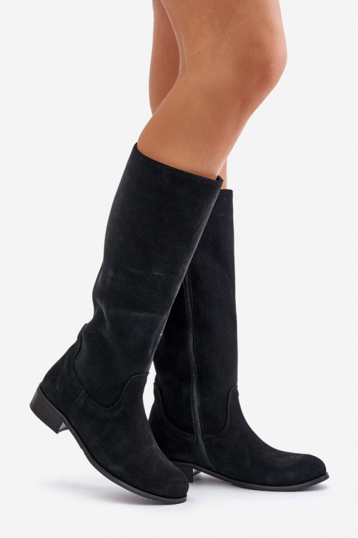 Suede Women's Knee-High Boots with Zipper Lewski 3616 Black