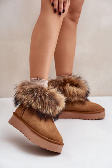 Leather Snow Boots On A Platform With Fur Camel Avirisa 2