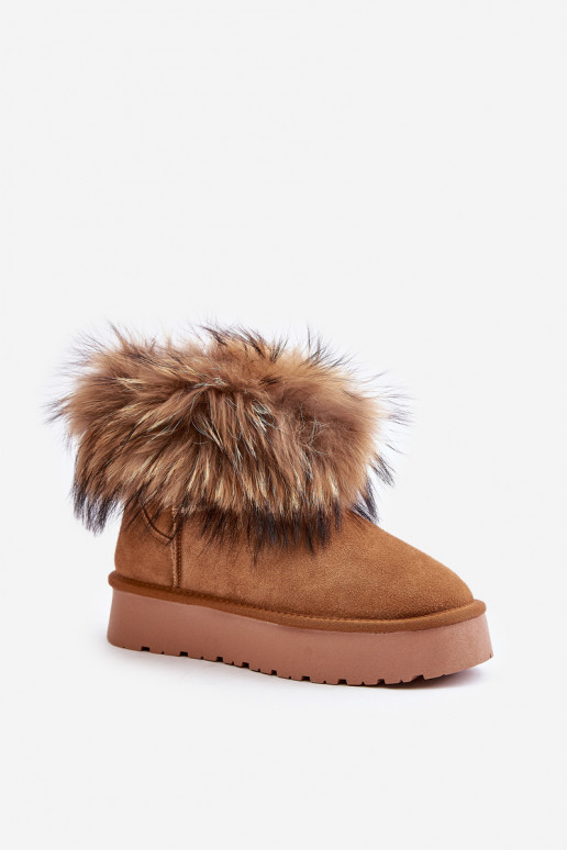 Leather Snow Boots On A Platform With Fur Camel Avirisa Leather Snow Boots On A Platform With Fur Camel Avirisa