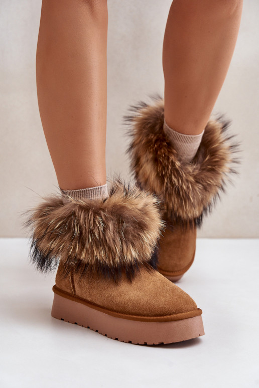 Leather Snow Boots On A Platform With Fur Camel Avirisa Leather Snow Boots On A Platform With Fur Camel Avirisa