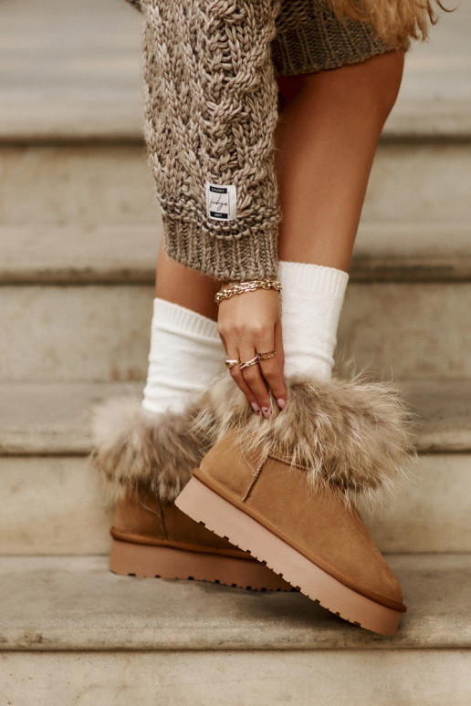Leather Snow Boots On A Platform With Fur Camel Avirisa Leather Snow Boots On A Platform With Fur Camel Avirisa