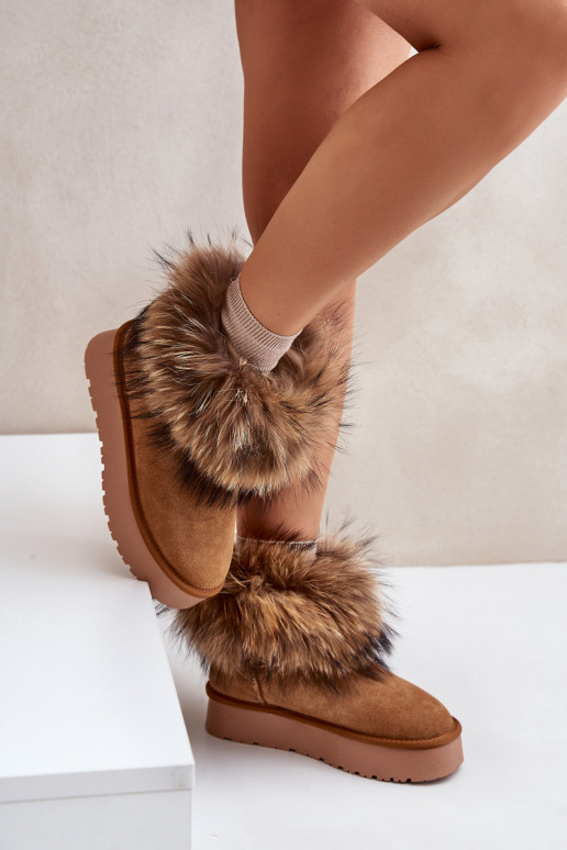 Leather Snow Boots On A Platform With Fur Camel Avirisa Leather Snow Boots On A Platform With Fur Camel Avirisa