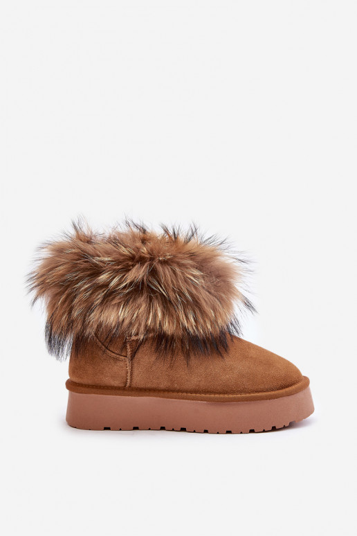 Leather Snow Boots On A Platform With Fur Camel Avirisa Leather Snow Boots On A Platform With Fur Camel Avirisa