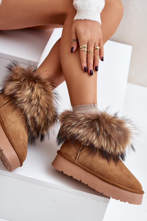 Leather Snow Boots On A Platform With Fur Camel Avirisa Leather Snow Boots On A Platform With Fur Camel Avirisa