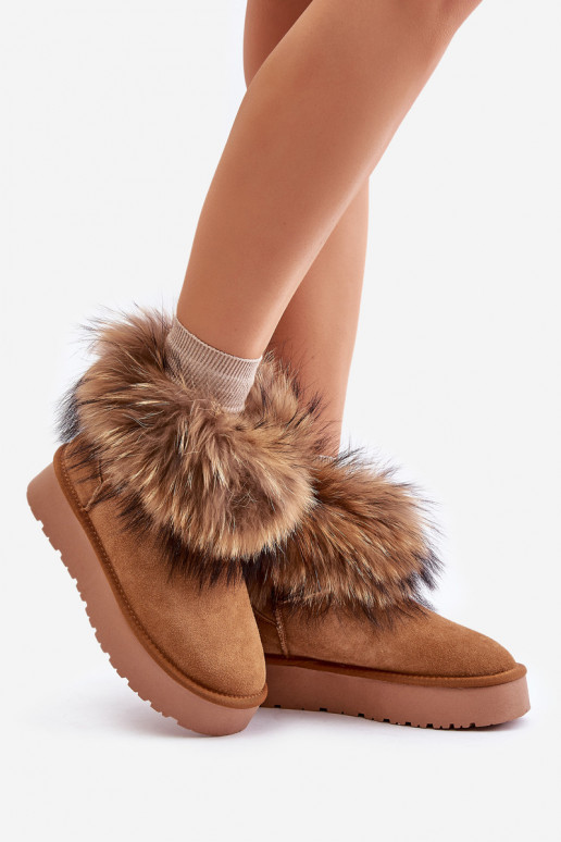 Leather Snow Boots On A Platform With Fur Camel Avirisa Leather Snow Boots On A Platform With Fur Camel Avirisa