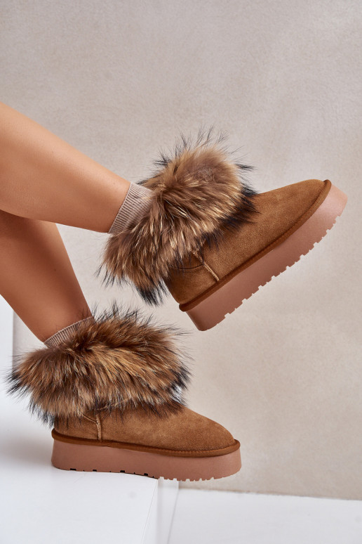 Leather Snow Boots On A Platform With Fur Camel Avirisa Leather Snow Boots On A Platform With Fur Camel Avirisa
