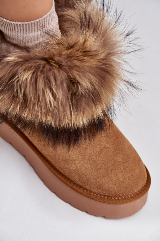 Leather Snow Boots On A Platform With Fur Camel Avirisa Leather Snow Boots On A Platform With Fur Camel Avirisa
