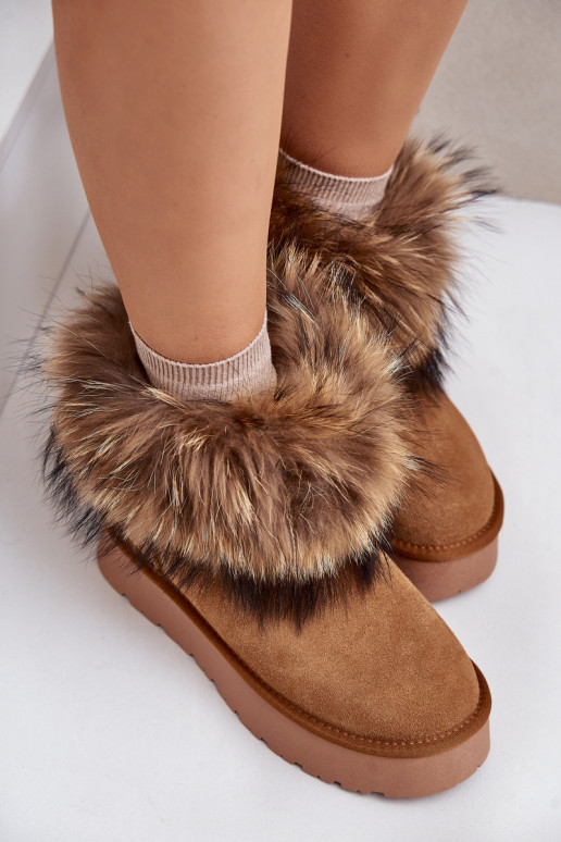 Leather Snow Boots On A Platform With Fur Camel Avirisa Leather Snow Boots On A Platform With Fur Camel Avirisa