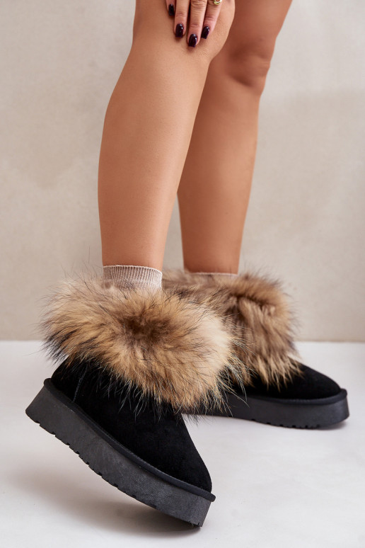 Leather Snow Boots On Platform With Fur Black Avirisa Leather Snow Boots On Platform With Fur Black Avirisa