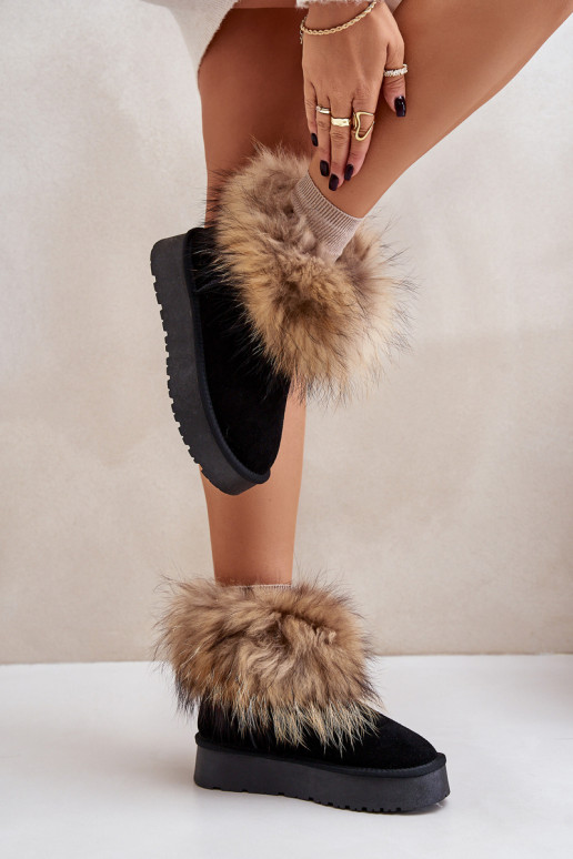 Leather Snow Boots On Platform With Fur Black Avirisa Leather Snow Boots On Platform With Fur Black Avirisa