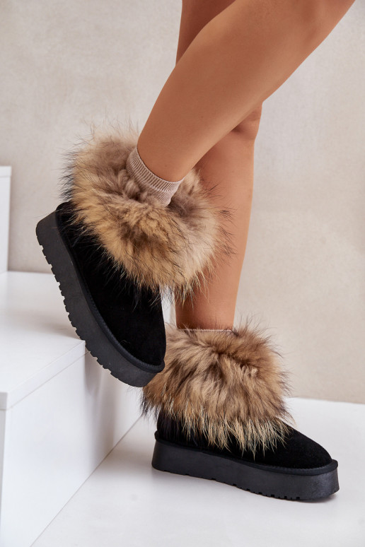 Leather Snow Boots On Platform With Fur Black Avirisa Leather Snow Boots On Platform With Fur Black Avirisa