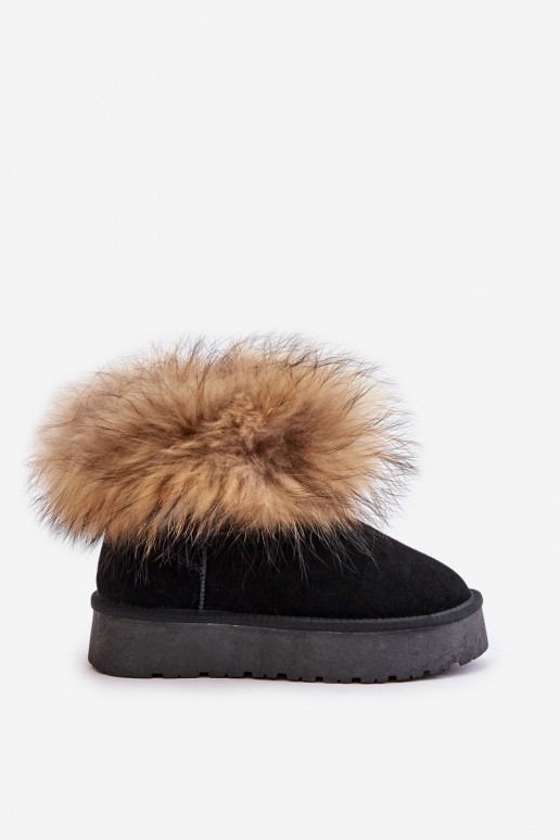 Leather Snow Boots On Platform With Fur Black Avirisa Leather Snow Boots On Platform With Fur Black Avirisa