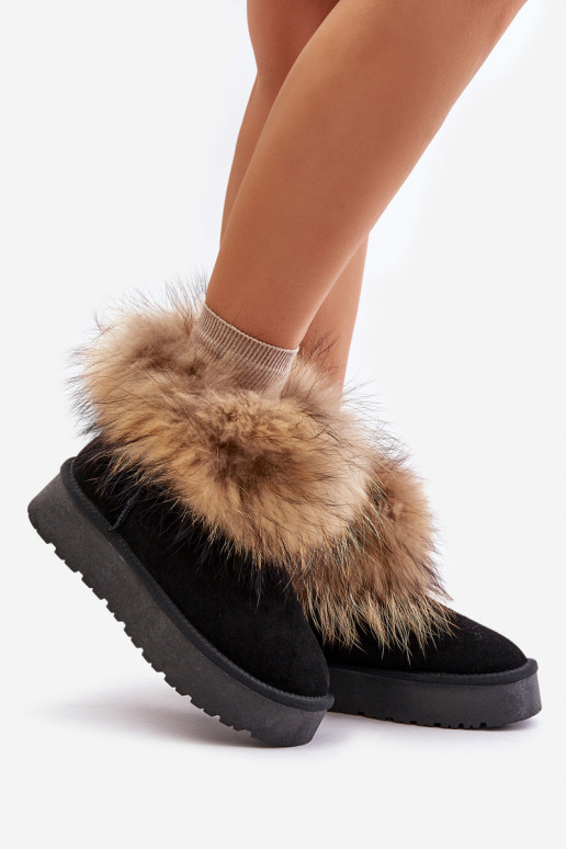 Leather Snow Boots On Platform With Fur Black Avirisa Leather Snow Boots On Platform With Fur Black Avirisa