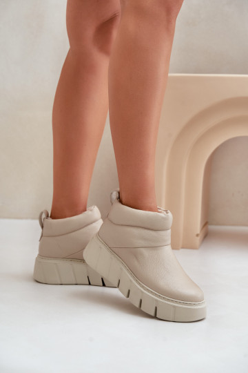 Zazoo 60470 Leather Boots Insulated with Wool on Platform Light Beige 2