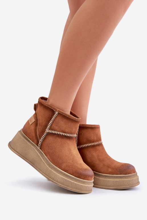 Skórzane Zamszowe Śniegowce Botki Na Platformie I Koturnie Maciejka 06769-29 Brązowe