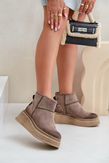 Leather Suede Snow Boots On Platform And Wedge Brown Maciejka 06769-02 Dark Brown 2