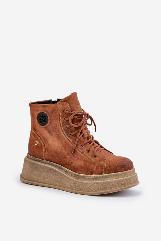 Suede Ankle Boots On Chunky Platform Maciejka 06309-29 Brown Suede Ankle Boots On Chunky Platform Maciejka 06309-29 Brown