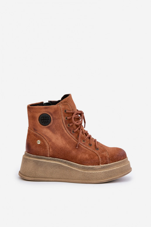 Suede Ankle Boots On Chunky Platform Maciejka 06309-29 Brown Suede Ankle Boots On Chunky Platform Maciejka 06309-29 Brown