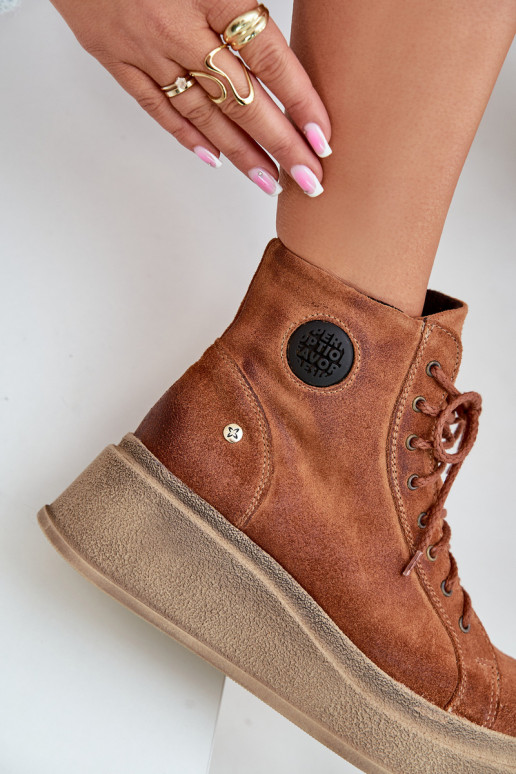 Zamszowe Botki Na Masywnej Platformie Maciejka 06309-29 Brązowe