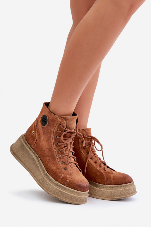 Suede Ankle Boots On Chunky Platform Maciejka 06309-29 Brown Suede Ankle Boots On Chunky Platform Maciejka 06309-29 Brown