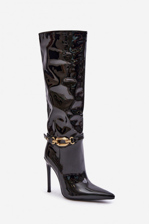 Lacquered Stiletto Boots With Golden Decoration Black Tistaria Lacquered Stiletto Boots With Golden Decoration Black Tistaria