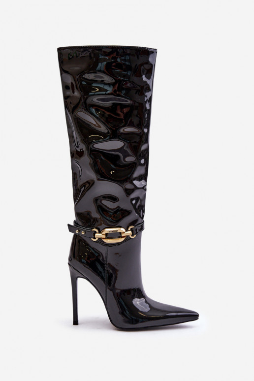 Lacquered Stiletto Boots With Golden Decoration Black Tistaria Lacquered Stiletto Boots With Golden Decoration Black Tistaria