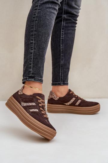 Zazoo N1176 Suede Sneakers On Platform Leopard Chocolate 2