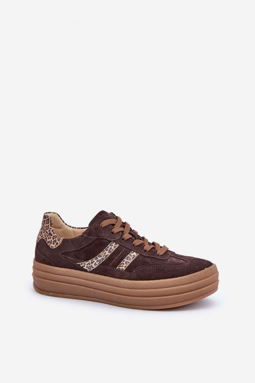 Zazoo N1176 Suede Sneakers On Platform Leopard Chocolate