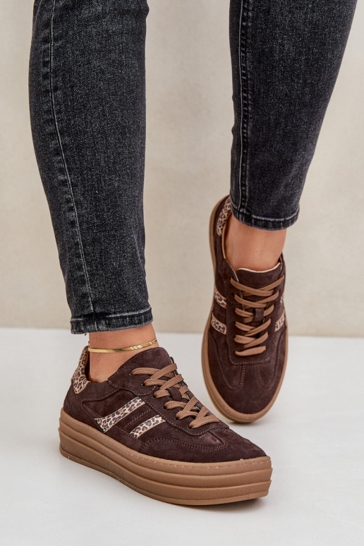 Zazoo N1176 Suede Sneakers On Platform Leopard Chocolate