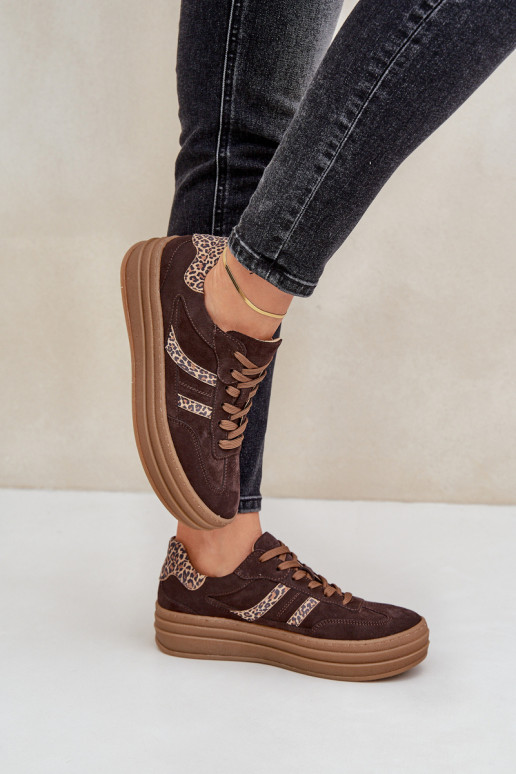 Zazoo N1176 Suede Sneakers On Platform Leopard Chocolate
