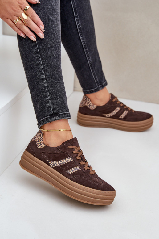 Zazoo N1176 Suede Sneakers On Platform Leopard Chocolate