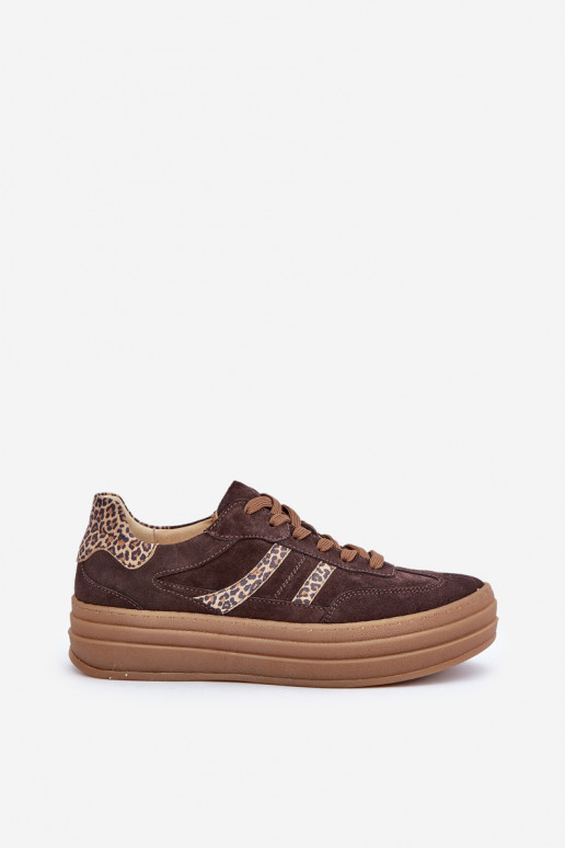 Zazoo N1176 Suede Sneakers On Platform Leopard Chocolate