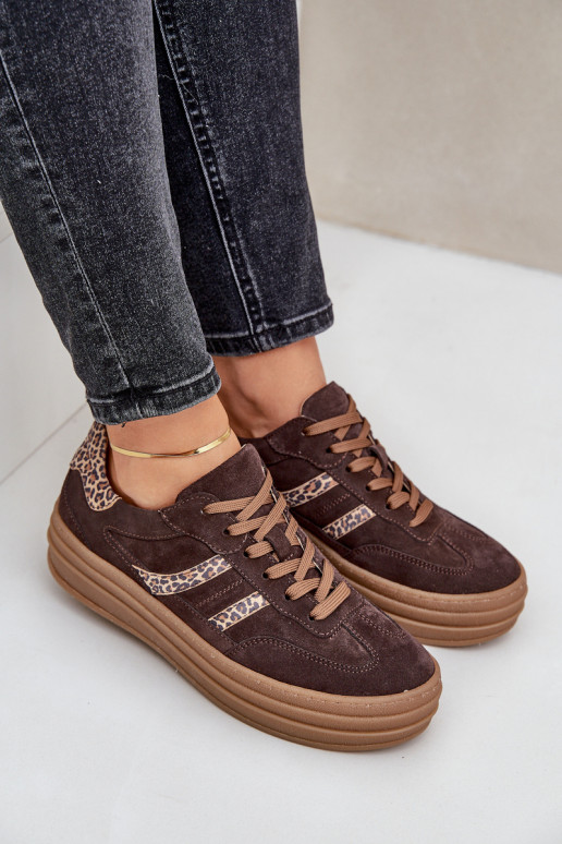 Zazoo N1176 Suede Sneakers On Platform Leopard Chocolate