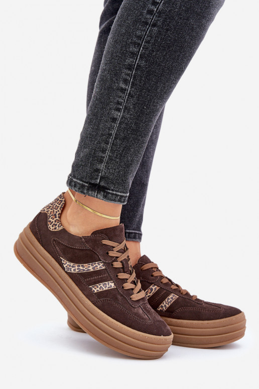 Zazoo N1176 Suede Sneakers On Platform Leopard Chocolate