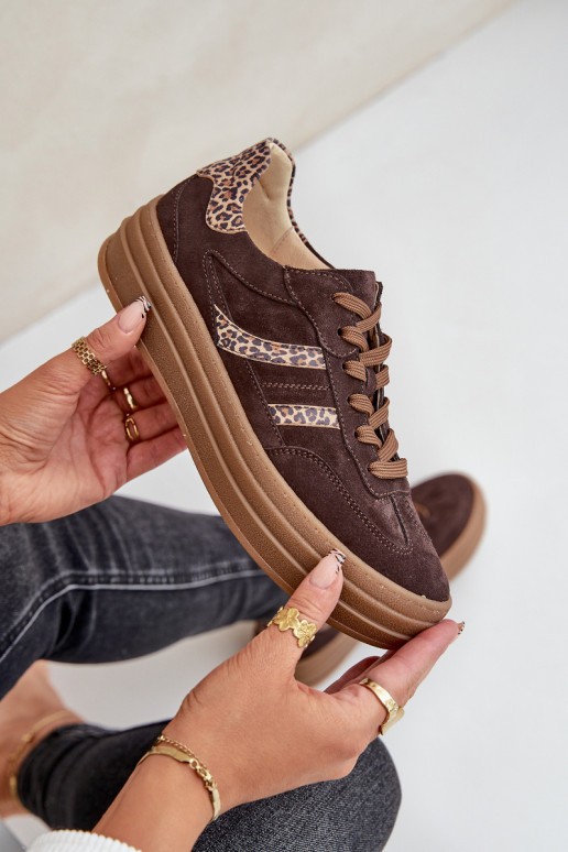 Zazoo N1176 Suede Sneakers On Platform Leopard Chocolate