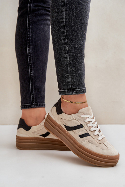 Suede platform sneakers beige Zazoo N1176 Suede platform sneakers beige Zazoo N1176
