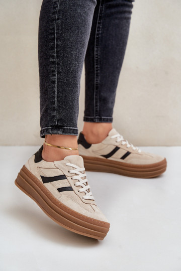 Suede platform sneakers beige Zazoo N1176 2