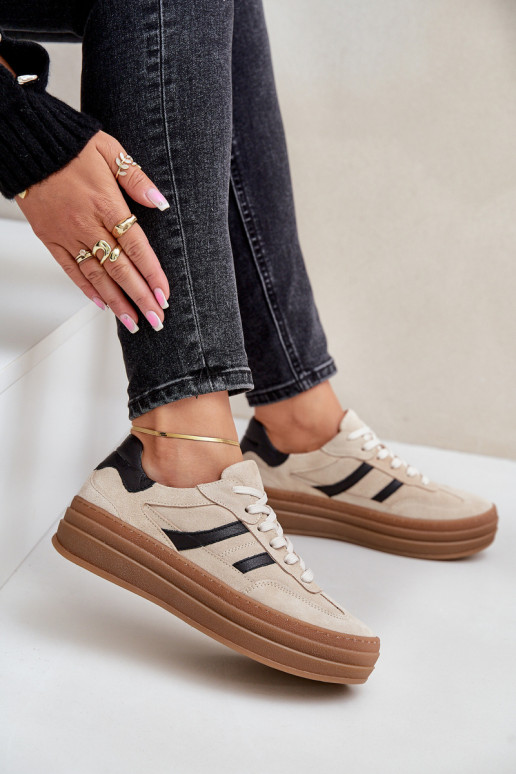 Suede platform sneakers beige Zazoo N1176 Suede platform sneakers beige Zazoo N1176
