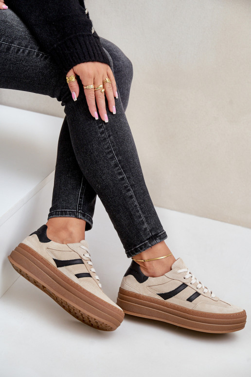 Suede platform sneakers beige Zazoo N1176 Suede platform sneakers beige Zazoo N1176