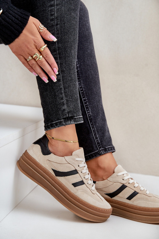 Suede platform sneakers beige Zazoo N1176 Suede platform sneakers beige Zazoo N1176