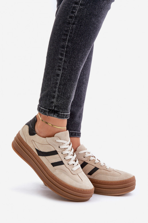 Suede platform sneakers beige Zazoo N1176 Suede platform sneakers beige Zazoo N1176