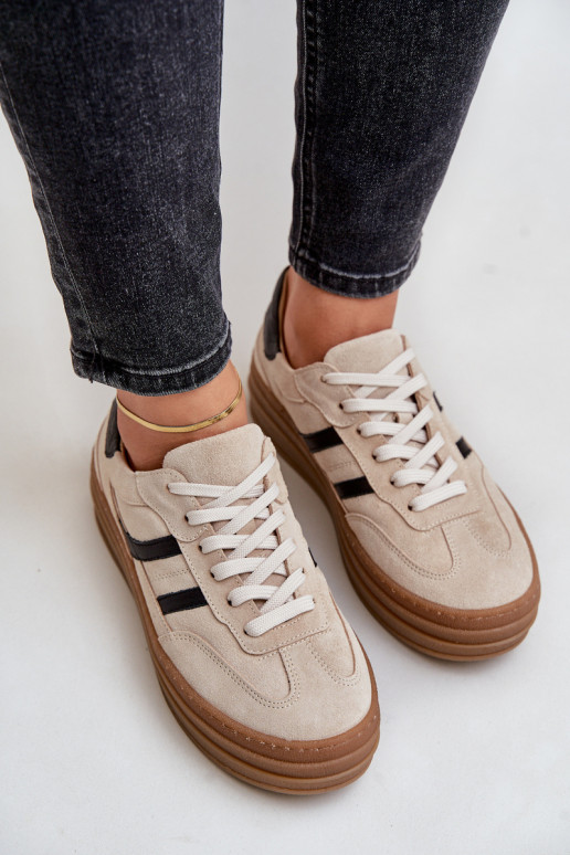 Zazoo N1176 Zamszowe Sneakersy Na Platformie Beżowe