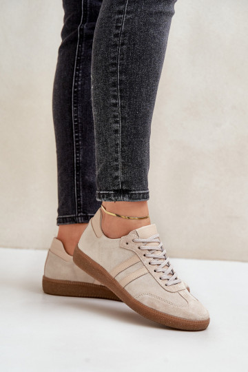 Zazoo N1068 Zamszowe Niskie Sneakersy Damskie Beżowe 2