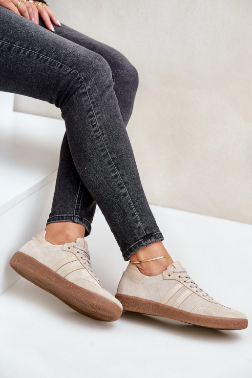 Zazoo N1068 Zamszowe Niskie Sneakersy Damskie Beżowe