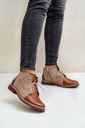 Leather Ankle Boots On A Flat Heel Brown Zazoo 4078 2