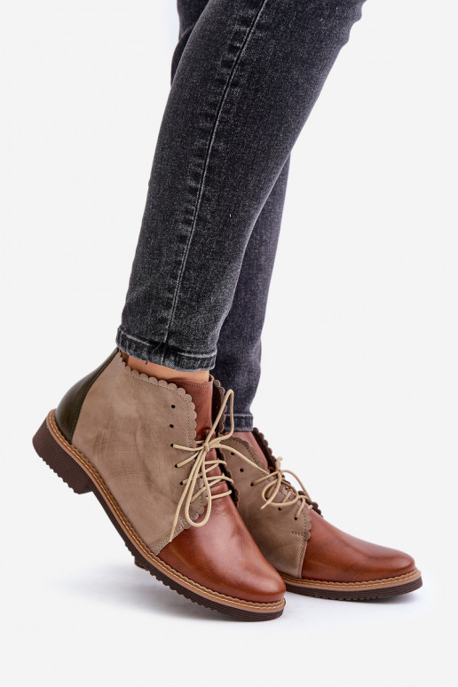 Leather Ankle Boots On A Flat Heel Brown Zazoo 4078