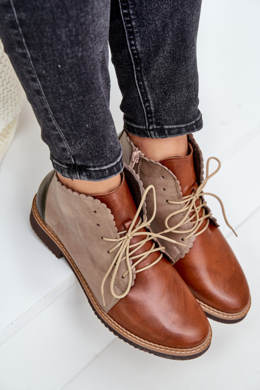 Leather Ankle Boots On A Flat Heel Brown Zazoo 4078